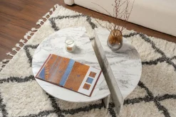 Tavolini Da Salotto > Dmora Tavolino da Salotto Forma Rotondo Materiale Piano in Legno Nobilitato 90x90x40h cm, Colore Ripiano Bianco - Simbario Bianco Marmo