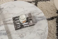 Tavolini Da Salotto > Dmora Tavolino da Salotto Forma Rotondo Materiale Piano in Legno Nobilitato 90x90x40h cm, Colore Ripiano Bianco - Simbario Bianco Marmo