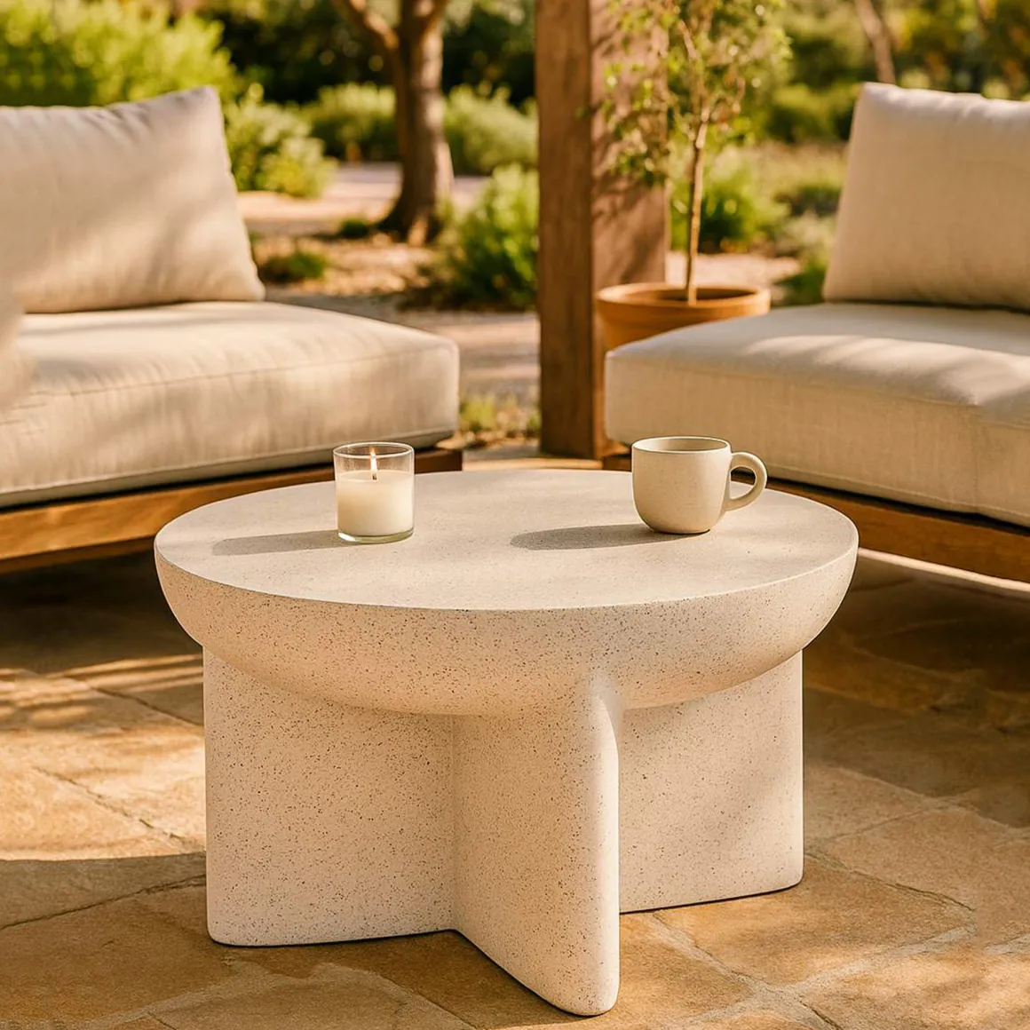 Tavolino da Salotto Bianco Marmo Nero Adatto per Indoor/outdoor Forma Rotondo 71x50x71h cm, Colore Ripiano Bianco - Cromwe