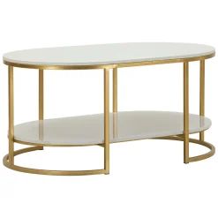 Tavolini Da Salotto > Dmora Tavolino da Salotto Bianco Marmo oro Forma Rettangolare Colore Ripiano Bianco 90x90x50h cm, Materiale Struttura in Metallo - Fabara Oro, Bianco Marmo