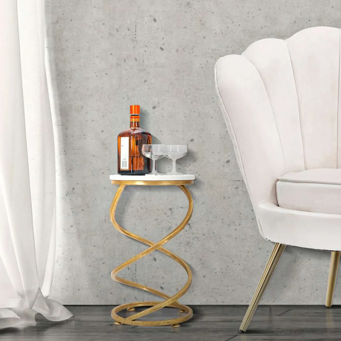 Tavolino da Salotto Bianco Marmo oro Forma Rotondo Colore Ripiano Bianco 28x28x48h cm, Materiale Struttura in Marmo - Darigana