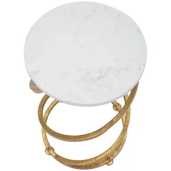 Tavolino da Salotto Bianco Marmo oro Forma Rotondo Colore Ripiano Bianco 28x28x48h cm, Materiale Struttura in Marmo - Darigana