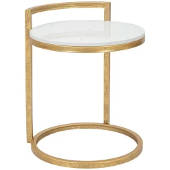 Tavolini Da Salotto > Dmora Tavolino da Salotto Bianco Marmo oro Piano Effetto Marmo Forma Quadrato 47x47x60h cm, Colore Ripiano Bianco - Atiu Oro, Bianco Marmo