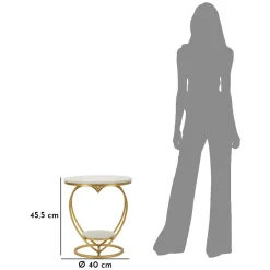 Tavolino da Salotto Bianco Marmo oro Struttura a Cuore Forma Rotondo 40x40x46h cm, Colore Ripiano Bianco - Masaka