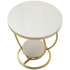 Tavolino da Salotto Bianco Marmo oro Struttura a Cuore Forma Rotondo 40x40x46h cm, Colore Ripiano Bianco - Masaka
