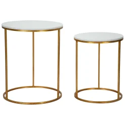 Tavolini Da Salotto > Dmora Tavolino da Salotto Bianco Marmo oro un Cassetto set da 2 Componibile 70x70x48h cm, Forma Quadrato - Davarere Oro, Bianco Marmo
