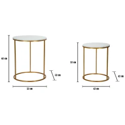 Tavolini Da Salotto > Dmora Tavolino da Salotto Bianco Marmo oro un Cassetto set da 2 Componibile 70x70x48h cm, Forma Quadrato - Davarere Oro, Bianco Marmo