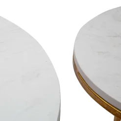 Tavolini Da Salotto > Dmora Tavolino da Salotto Bianco Marmo oro un Cassetto set da 2 Componibile 70x70x48h cm, Forma Quadrato - Davarere Oro, Bianco Marmo