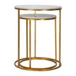 Tavolini Da Salotto > Dmora Tavolino da Salotto Bianco Marmo oro un Cassetto set da 2 Componibile 70x70x48h cm, Forma Quadrato - Davarere Oro, Bianco Marmo