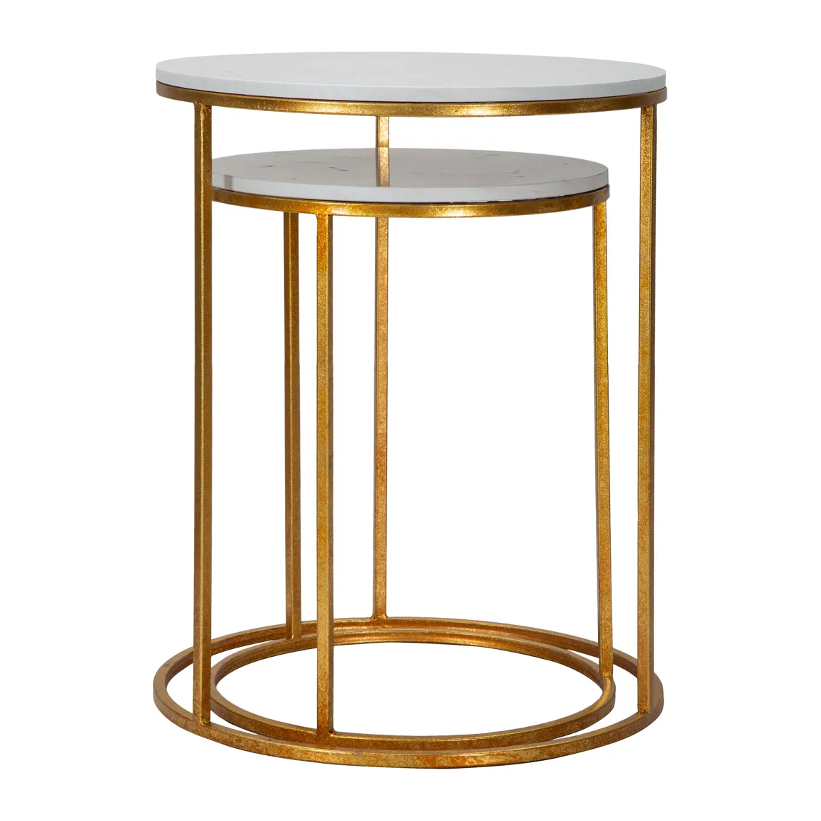 Tavolini Da Salotto > Dmora Tavolino da Salotto Bianco Marmo oro un Cassetto set da 2 Componibile 70x70x48h cm, Forma Quadrato - Davarere Oro, Bianco Marmo