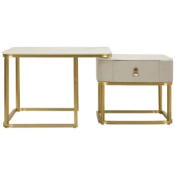 Tavolini Da Salotto > Dmora Tavolino da Salotto Bianco Marmo oro un Cassetto set da 2 Componibile 70x70x48h cm, Forma Quadrato - Davarere Oro, Bianco Marmo