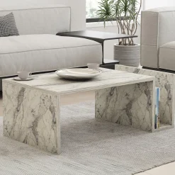 Tavolini Da Salotto > Dmora Tavolino da Salotto Bianco Marrone Noce con Piedini un Vano 105x60x35h cm, Forma Rettangolare - Medicina Marrone, Bianco Noce