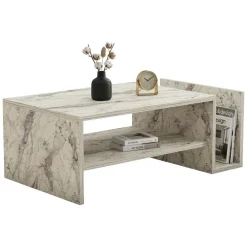 Tavolini Da Salotto > Dmora Tavolino da Salotto Bianco Marrone Noce con Piedini un Vano 105x60x35h cm, Forma Rettangolare - Medicina Marrone, Bianco Noce