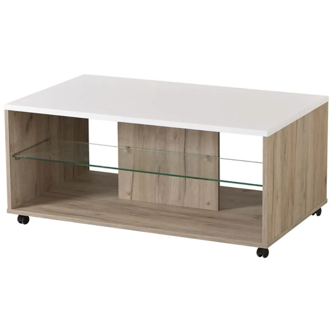 Tavolini Da Salotto > Dmora Tavolino da Salotto Bianco Marrone Noce set 3 Pezzi Impilabili Forma Rettangolare 49x36x42h cm, Colore Struttura Marrone - Cerrione Marrone, Bianco Noce