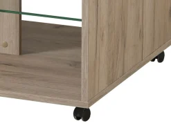 Tavolino da Salotto Bianco Marrone Noce con Ruote 2 Vani 101x60x45h cm, Forma Rettangolare - Giussano