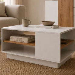 Tavolini Da Salotto > Dmora Tavolino da Salotto Bianco Marrone Rovere 2 Vani Forma Rettangolare 100x60x46h cm, Colore Ripiano Bianco - Kari Marrone Rovere, Bianco