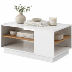 Tavolini Da Salotto > Dmora Tavolino da Salotto Bianco Marrone Rovere 2 Vani Forma Rettangolare 100x60x46h cm, Colore Ripiano Bianco - Kari Marrone Rovere, Bianco
