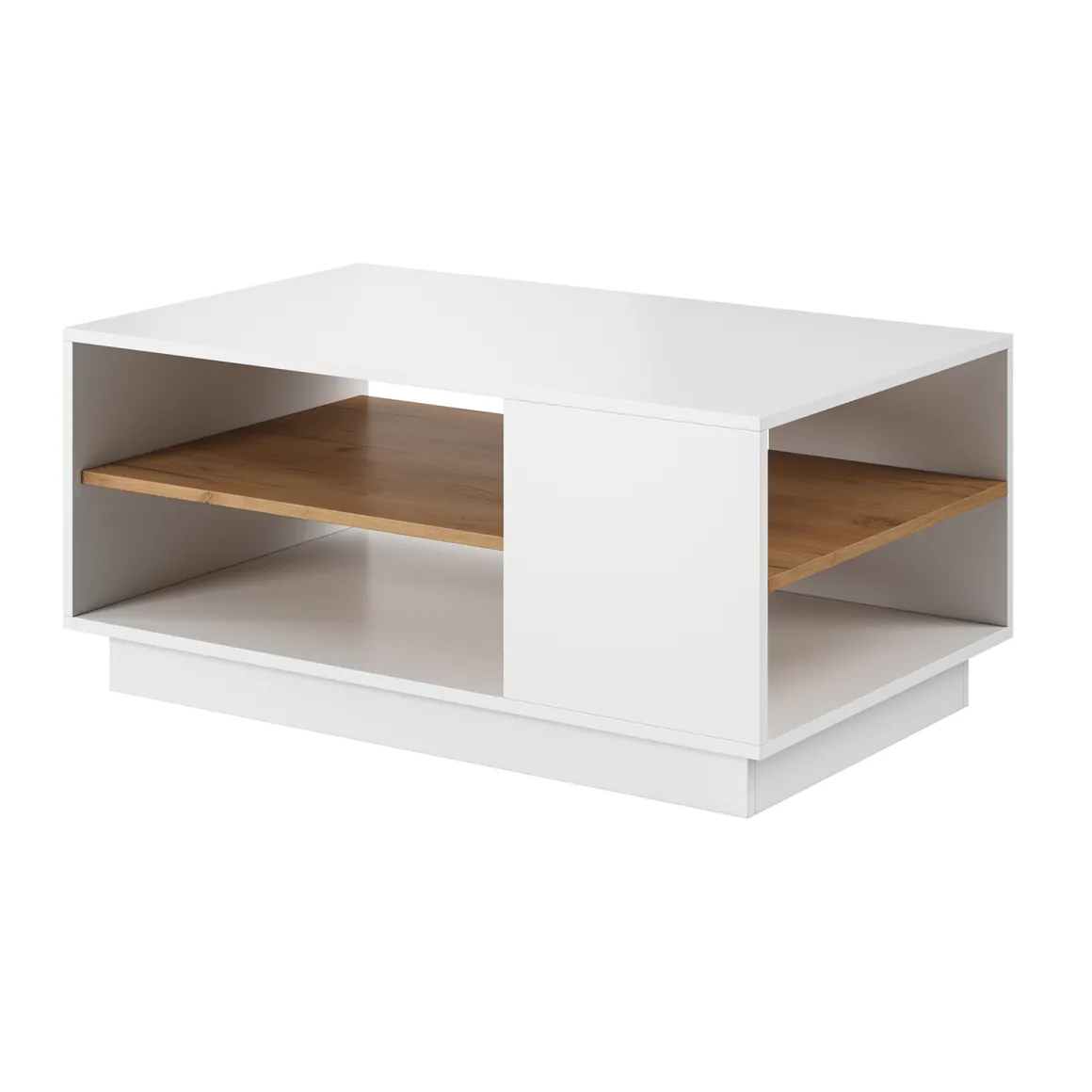 Tavolino da Salotto Bianco Marrone Rovere 2 Vani Forma Rettangolare 100x46x60h cm, Colore Ripiano Bianco - Karada