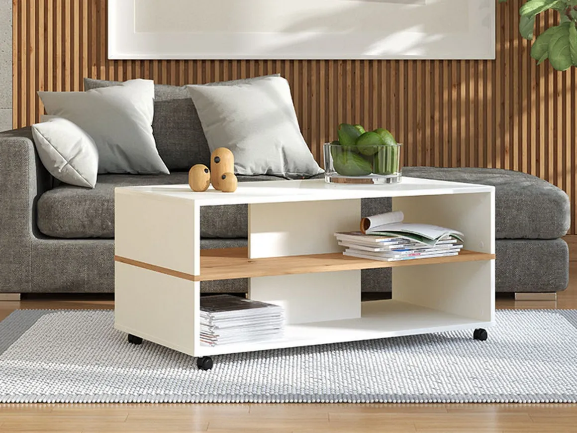 Tavolini Da Salotto > Dmora Tavolino da Salotto Bianco Marrone un Vano Forma Rettangolare 130x67x41h cm, Colore Struttura Marrone - Carlazzo Marrone, Bianco