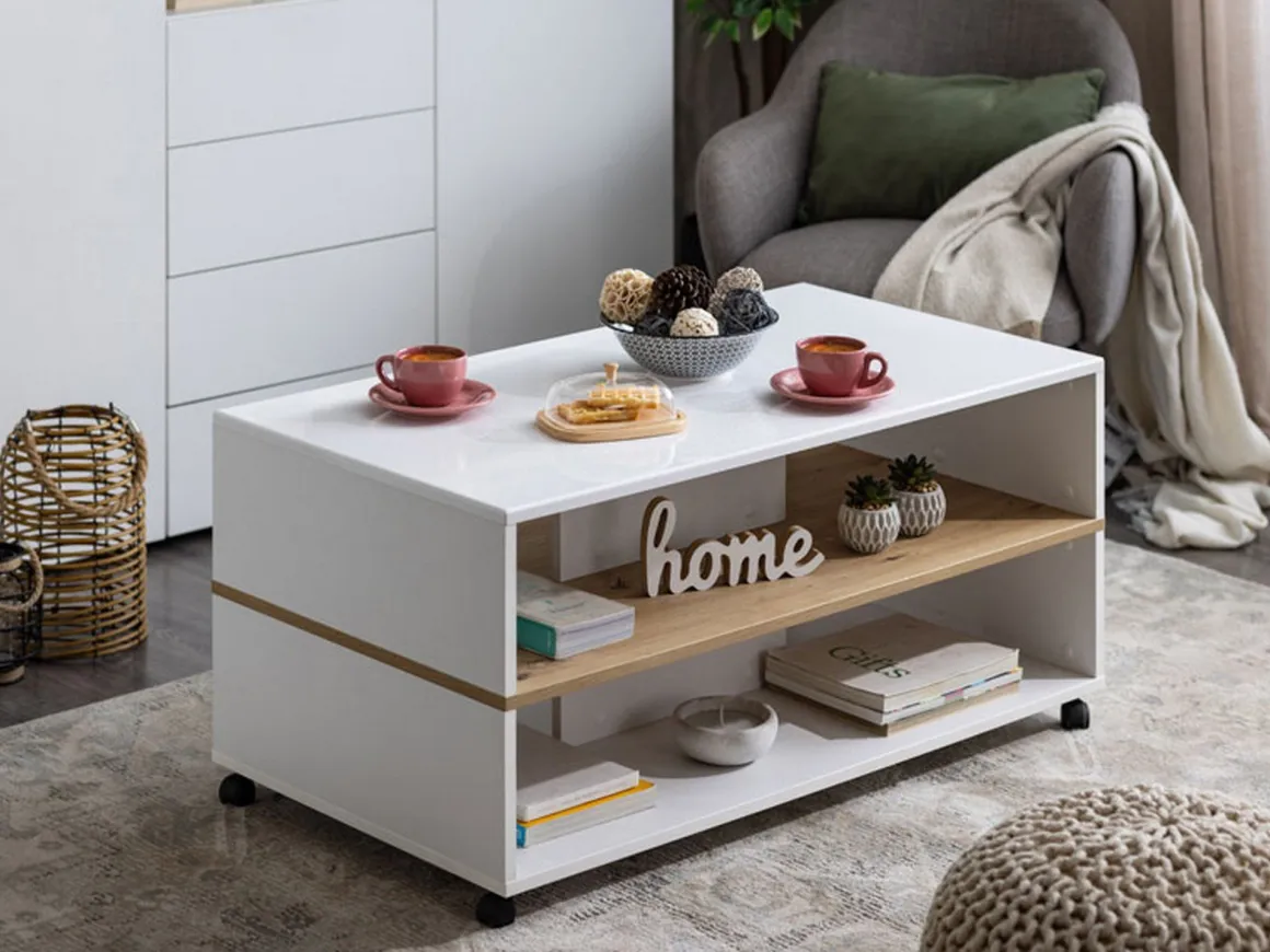 Tavolini Da Salotto > Dmora Tavolino da Salotto Bianco Marrone un Vano Forma Rettangolare 130x67x41h cm, Colore Struttura Marrone - Carlazzo Marrone, Bianco