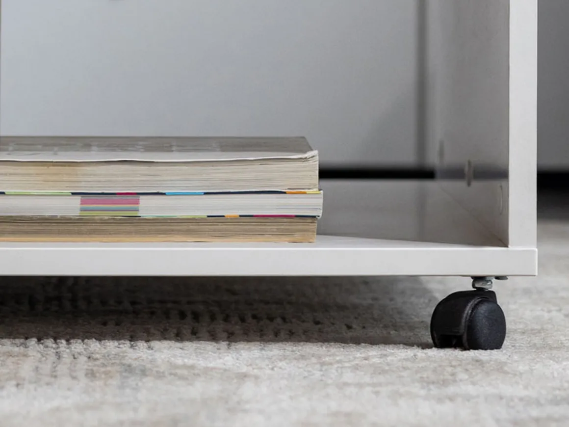 Tavolino da Salotto Bianco Marrone Rovere Nodi con Ruote 2 Vani 101x54.5x47.5h cm, Forma Rettangolare - Erice