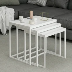 Tavolini Da Salotto > Dmora Tavolino da Salotto Modulabile Forma Rettangolare 80x80x30h cm, Materiale Piano in Vetro - Pagliara Bianco