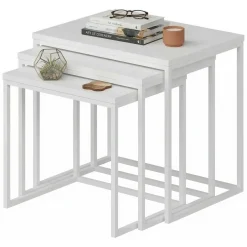 Tavolini Da Salotto > Dmora Tavolino da Salotto Modulabile Forma Rettangolare 80x80x30h cm, Materiale Piano in Vetro - Pagliara Bianco