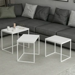 Tavolini Da Salotto > Dmora Tavolino da Salotto Modulabile Forma Rettangolare 80x80x30h cm, Materiale Piano in Vetro - Pagliara Bianco