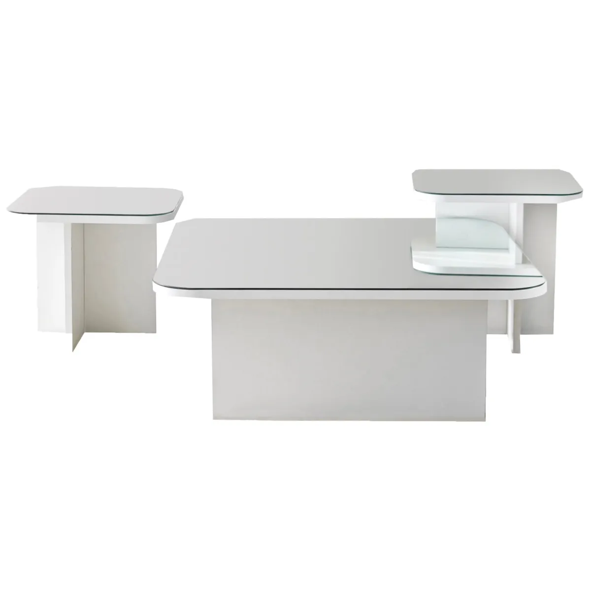 Tavolini Da Salotto > Dmora Tavolino da Salotto Modulabile Forma Rettangolare 80x80x30h cm, Materiale Piano in Vetro - Pagliara Bianco