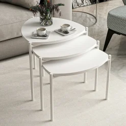 Tavolino da Salotto Bianco Modulabile Forma Triangolare 45x45x45h cm, Materiale Piano in Legno Nobilitato - Carro