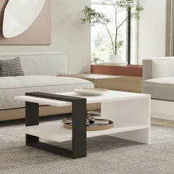 Tavolini Da Salotto > Dmora Tavolino da Salotto Bianco Nero Antracite un Vano Forma Rettangolare 80x55x35h cm, Colore Struttura Nero - Cigliano Nero, Bianco Antracite