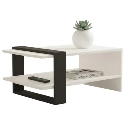 Tavolini Da Salotto > Dmora Tavolino da Salotto Bianco Nero Antracite un Vano Forma Rettangolare 80x55x35h cm, Colore Struttura Nero - Cigliano Nero, Bianco Antracite