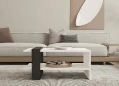 Tavolini Da Salotto > Dmora Tavolino da Salotto Bianco Nero Antracite un Vano Forma Rettangolare 80x55x35h cm, Colore Struttura Nero - Cigliano Nero, Bianco Antracite