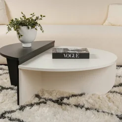Tavolino da Salotto Bianco Nero Forma Fantasia Colore Struttura Nero 90x60x35h cm, Materiale Piano in Legno Nobilitato - Mansue