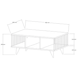 Tavolino da Salotto Bianco Nero con Piedini 3 Vani 90x60x40h cm, Forma Rettangolare - Dogliani