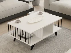 Tavolino da Salotto Bianco Nero con Piedini 3 Vani 90x60x40h cm, Forma Rettangolare - Dogliani