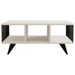 Tavolino da Salotto Bianco Nero con Piedini 3 Vani 90x60x40h cm, Forma Rettangolare - Dogliani