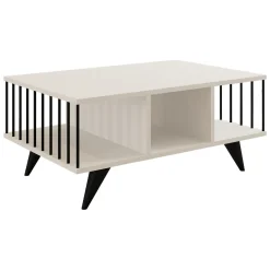Tavolino da Salotto Bianco Nero con Piedini 3 Vani 90x60x40h cm, Forma Rettangolare - Dogliani
