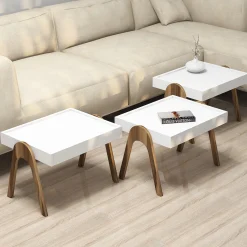 Tavolini Da Salotto > Dmora Tavolino da Salotto Bianco Noce Marrone set 3 Pezzi Impilabili Forma Rettangolare 54x40x64h cm, Colore Struttura Marrone - Strembo Marrone, Bianco Noce
