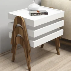 Tavolini Da Salotto > Dmora Tavolino da Salotto Bianco Noce Marrone set 3 Pezzi Impilabili Forma Rettangolare 54x40x64h cm, Colore Struttura Marrone - Strembo Marrone, Bianco Noce