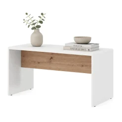 Tavolino da Salotto Bianco Opaco Marrone Rovere Nodi Forma Rettangolare Colore Ripiano Bianco 90x50x47h cm, Colore Struttura Marrone - Limatola