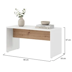 Tavolino da Salotto Bianco Opaco Marrone Rovere Nodi Forma Rettangolare Colore Ripiano Bianco 90x50x47h cm, Colore Struttura Marrone - Limatola