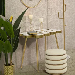 Tavolino da Salotto Bianco oro Forma Rettangolare Colore Ripiano Bianco 100x55x70h cm, Materiale Struttura in Vetro - Raisa