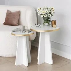 Tavolino da Salotto Bianco oro Modulabile Forma Rotondo 40x40x50h cm, Colore Struttura oro - Cardito