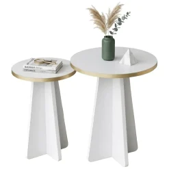 Tavolino da Salotto Bianco oro Modulabile Forma Rotondo 40x40x50h cm, Colore Struttura oro - Cardito