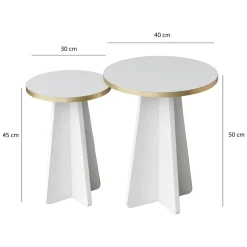 Tavolino da Salotto Bianco oro Modulabile Forma Rotondo 40x40x50h cm, Colore Struttura oro - Cardito
