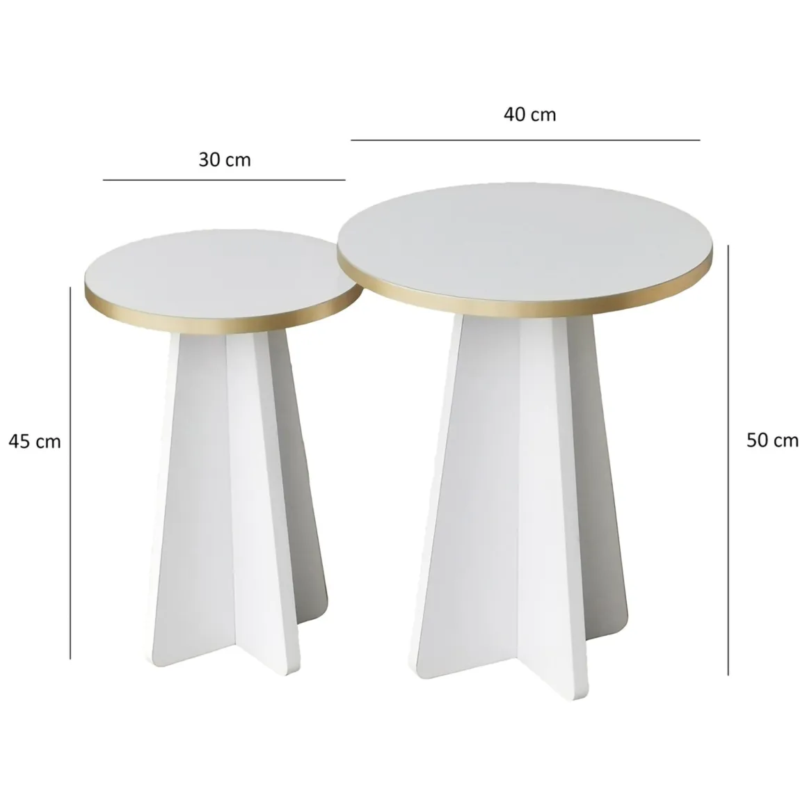 Tavolino da Salotto Bianco oro Modulabile Forma Rotondo 40x40x50h cm, Colore Struttura oro - Cardito