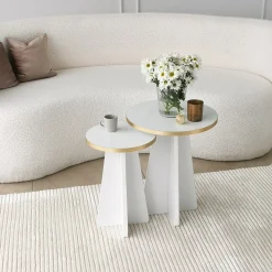Tavolino da Salotto Bianco oro Modulabile Forma Rotondo 40x40x50h cm, Colore Struttura oro - Cardito