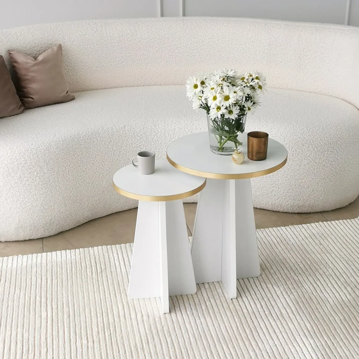 Tavolino da Salotto Bianco oro Modulabile Forma Rotondo 40x40x50h cm, Colore Struttura oro - Cardito