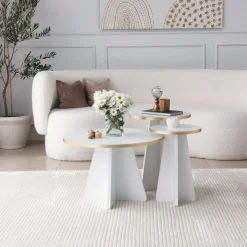 Tavolino da Salotto Bianco oro Modulabile Forma Rotondo 40x40x50h cm, Colore Struttura oro - Cardito